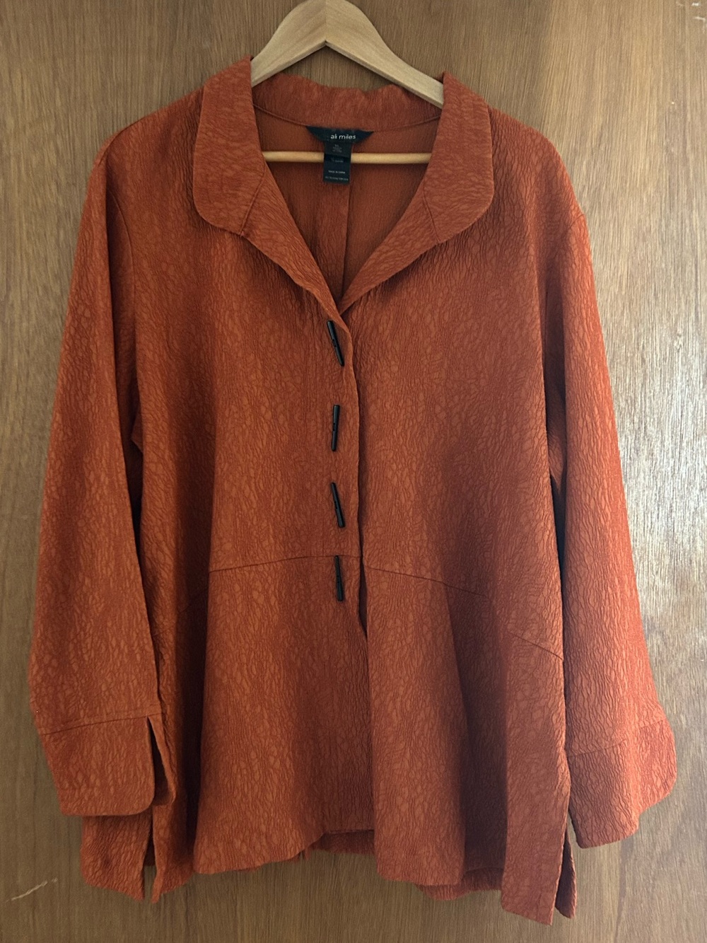 Ali Miles Burnt Orange Button-Front Tunic Blouse